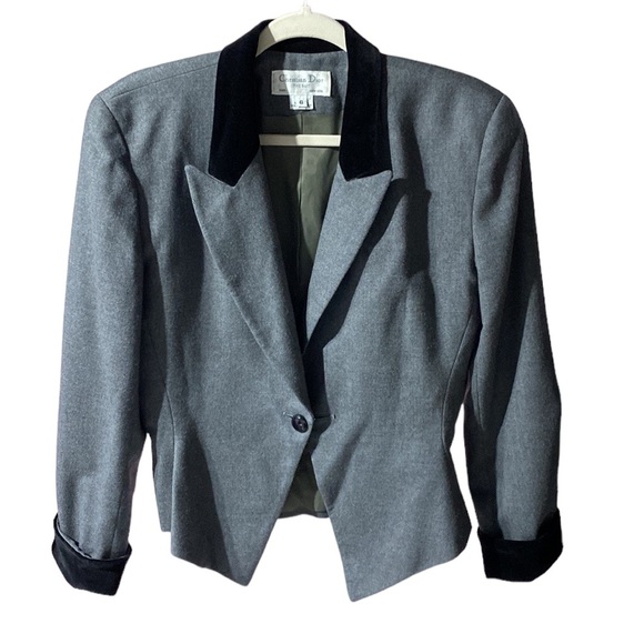 Dior Jackets & Blazers - Vintage Christian Dior blazer 6 gray black velvet collar wool business corpcore